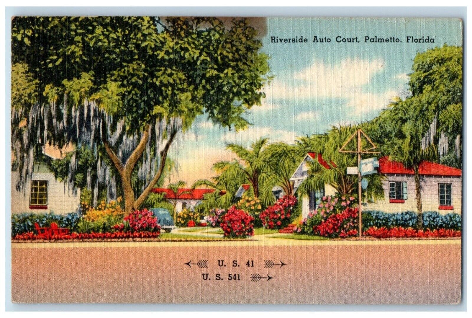 1951 Riverside Auto Court Street Road Palmetto Florida Vintage Antique Postcard
