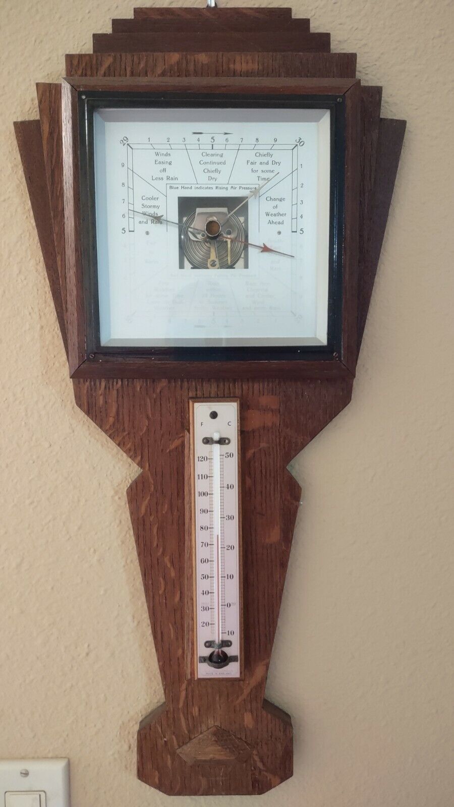 Vintage G.H Zeal London Wood Barometer With Thermometer