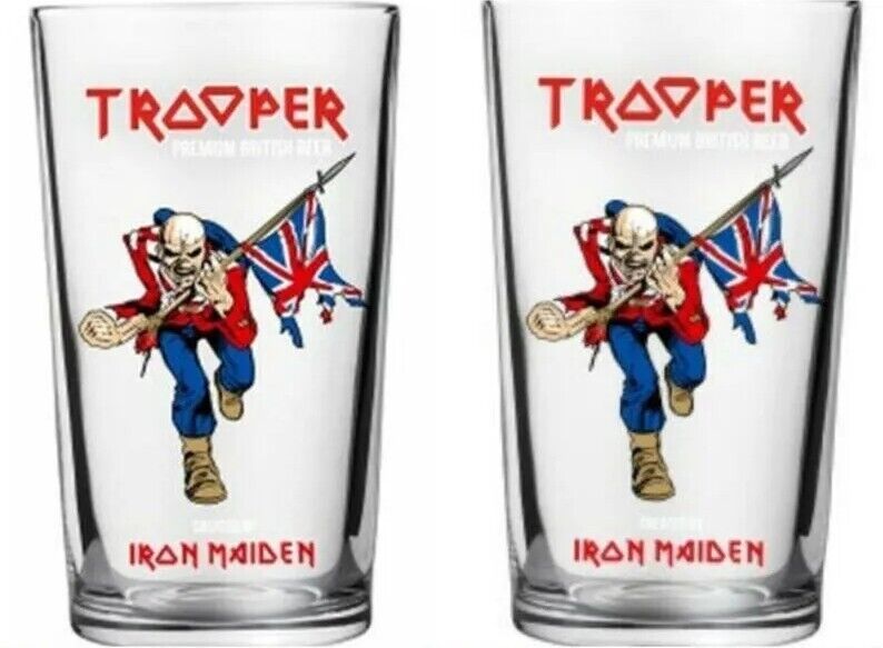 Set Of 2 Iron Maiden Trooper Beer Glasses Pint 20oz Brand New