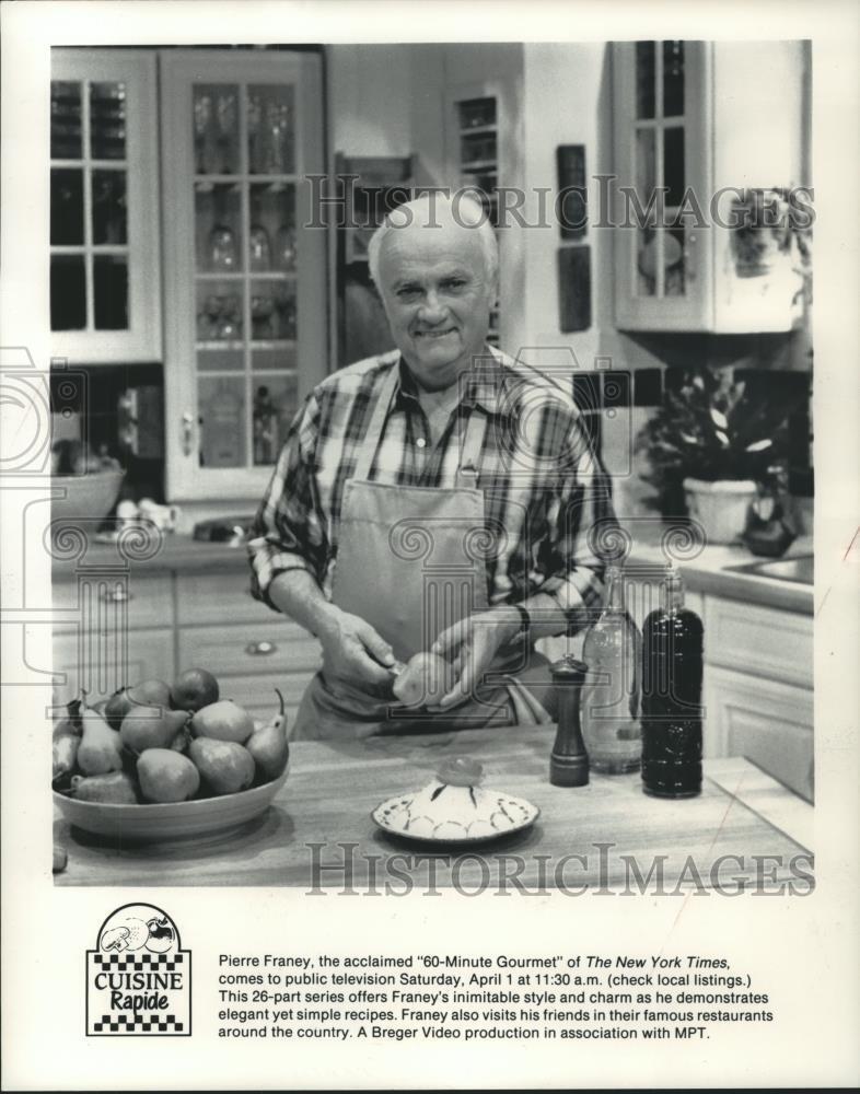 1989 Press Photo Pierre Franey hosts Cuisine Rapide, on PBS. - spp33616