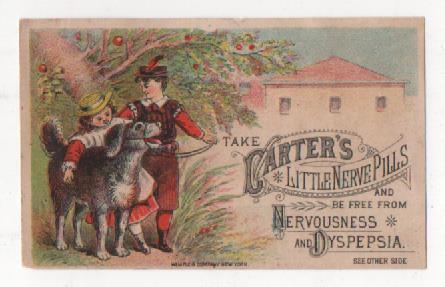 Original 1880s Carters Little Nerve Pills Trade card