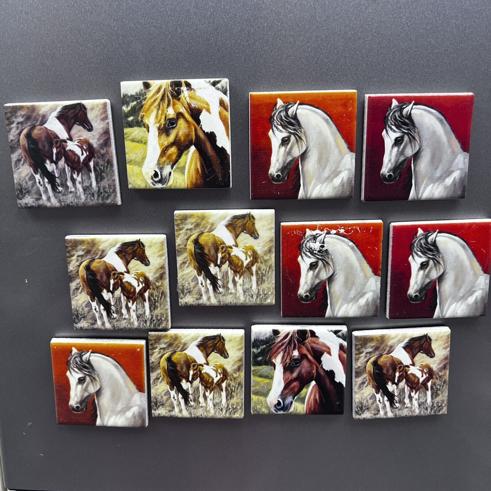 Horses Refrigerator Magnet Tiles Ceramic Lot Of 12