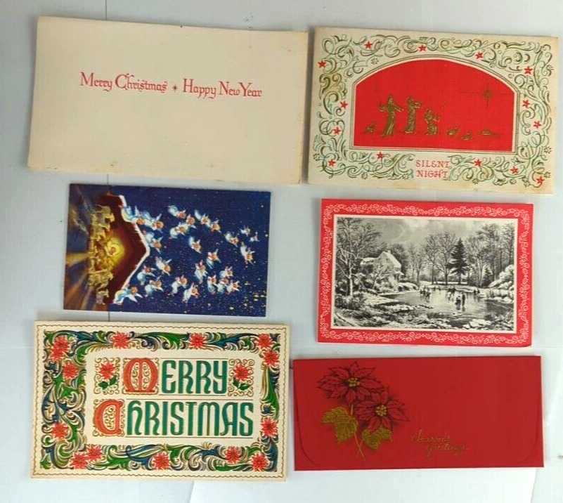 Vintage Christmas Cards Lot of 6 Used 1940 -1950\'s
