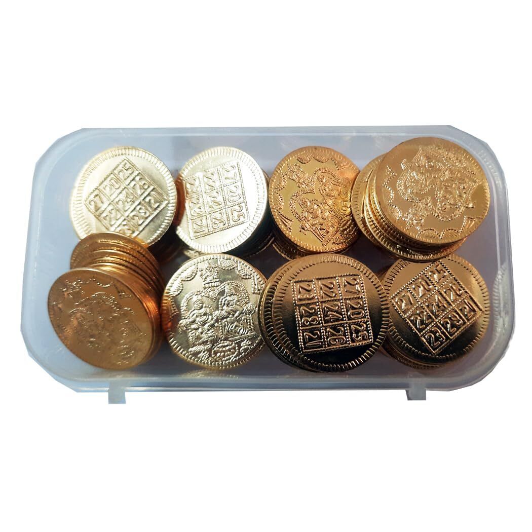 Brass Gold Polished Lakshmi Kubera Coins 108 Nos. with Cute Container Box/Kubera