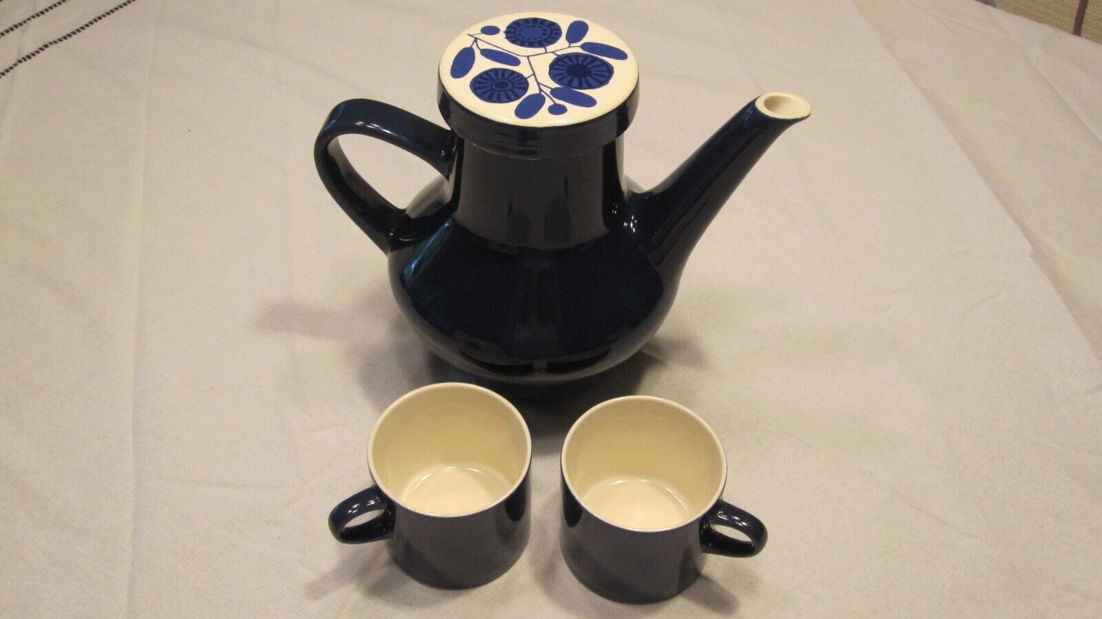 Melitta Stockholm Teapot 2 Cups Blue Sunflower Porcelain MCM Retro Colorful 60\'s