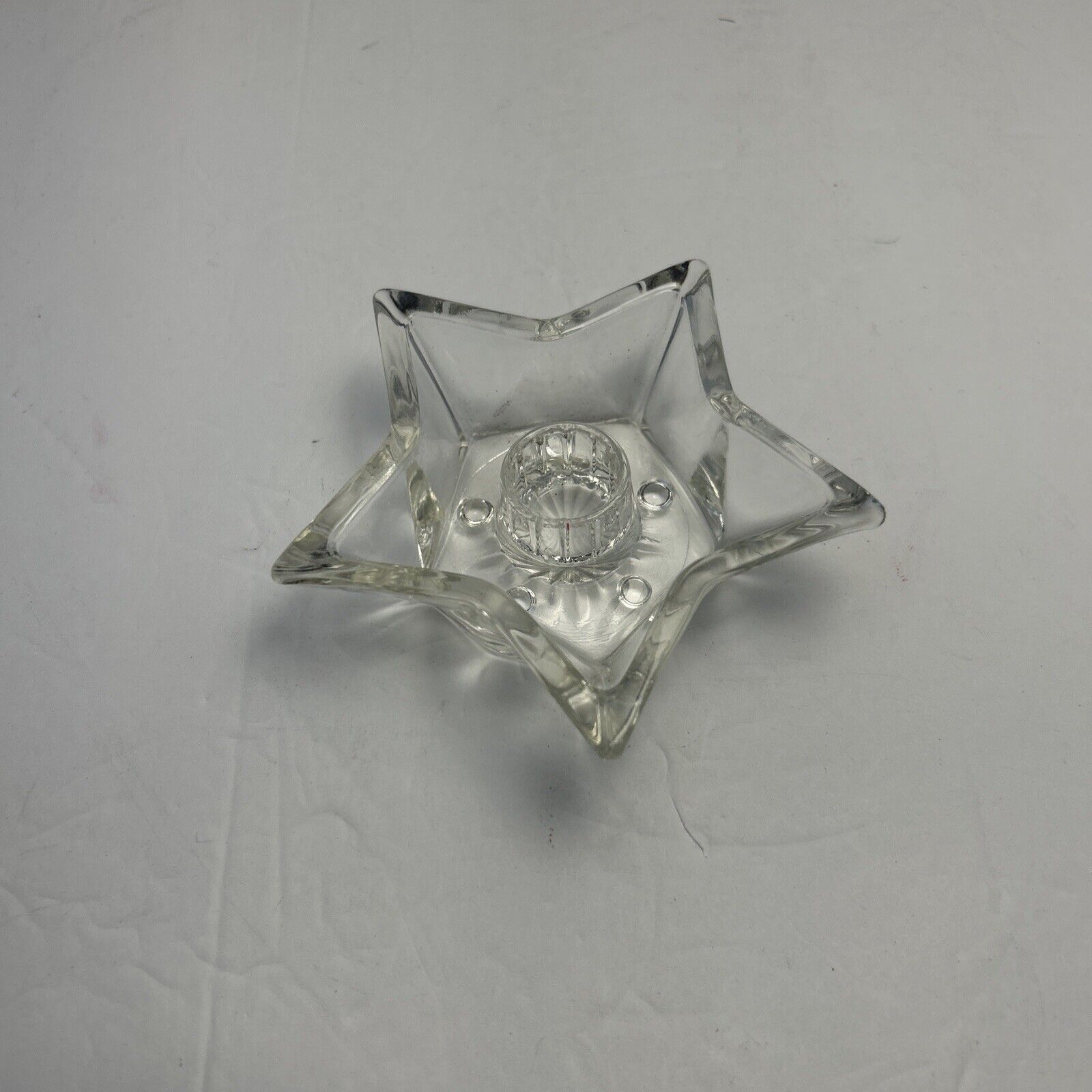 Vintage 5 Point Star Shaped Clear Glass Taper Candle Candlestick Holder