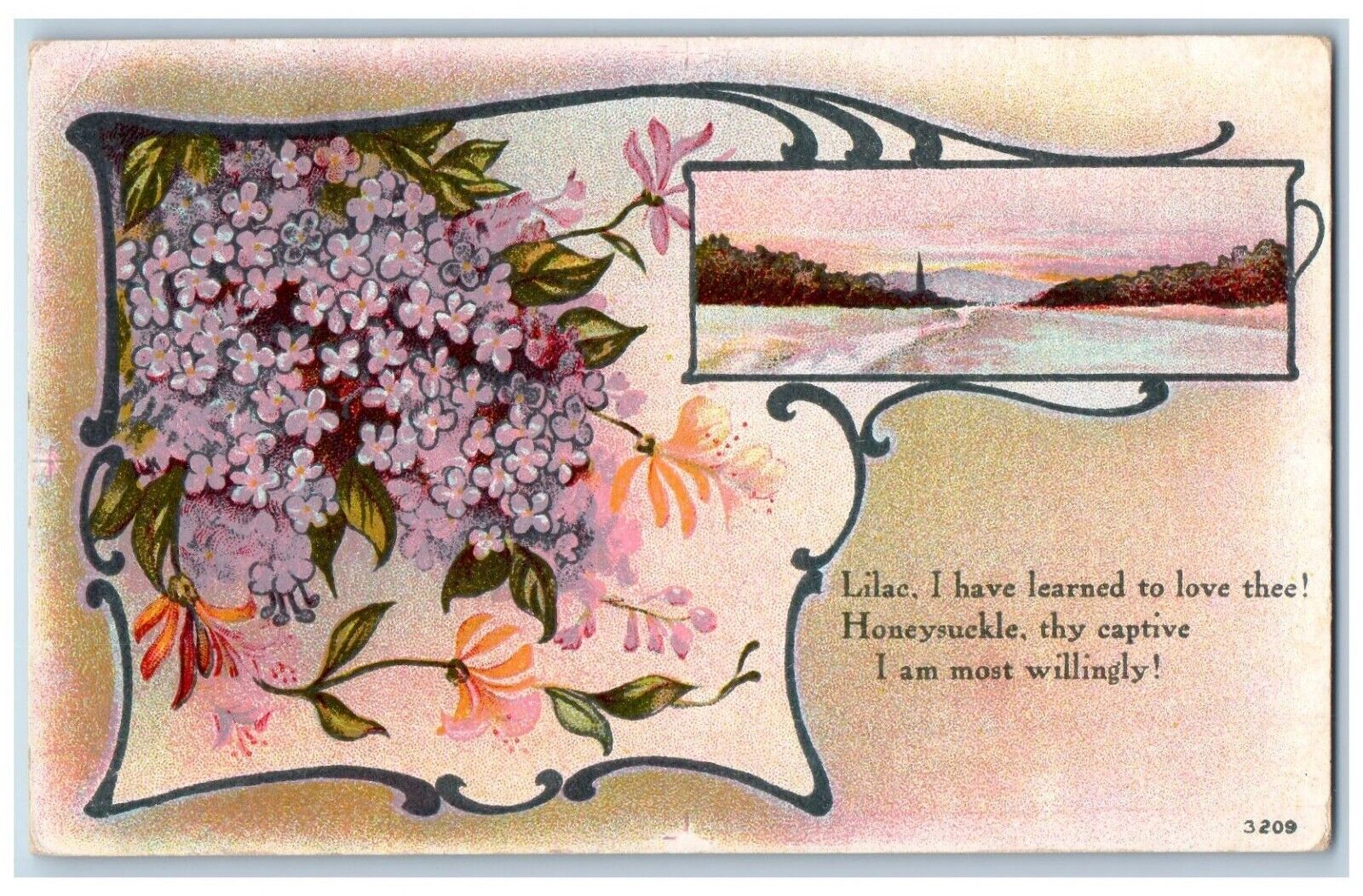 Language Of Flowers Romance Postcard Lilac I Have Learned To Love Thee 1914