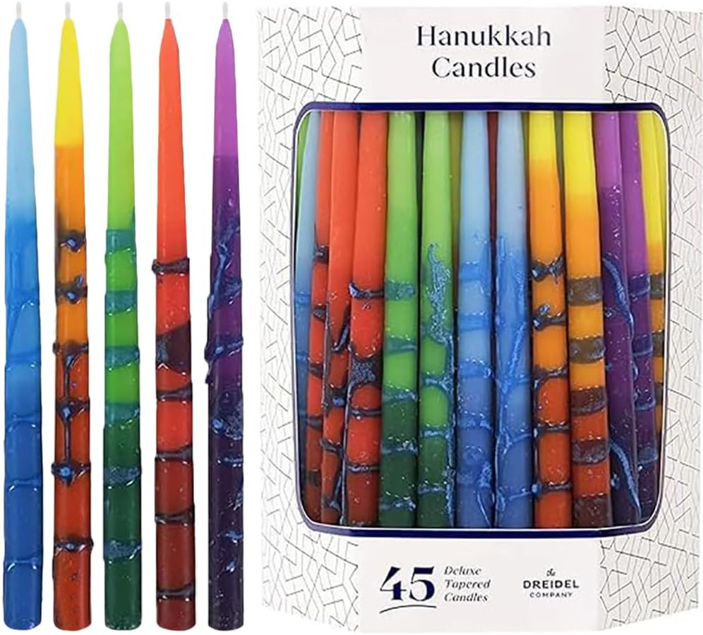 The Dreidel Company Dripless Hanukkah Candles, Multicolored Striped Deluxe 