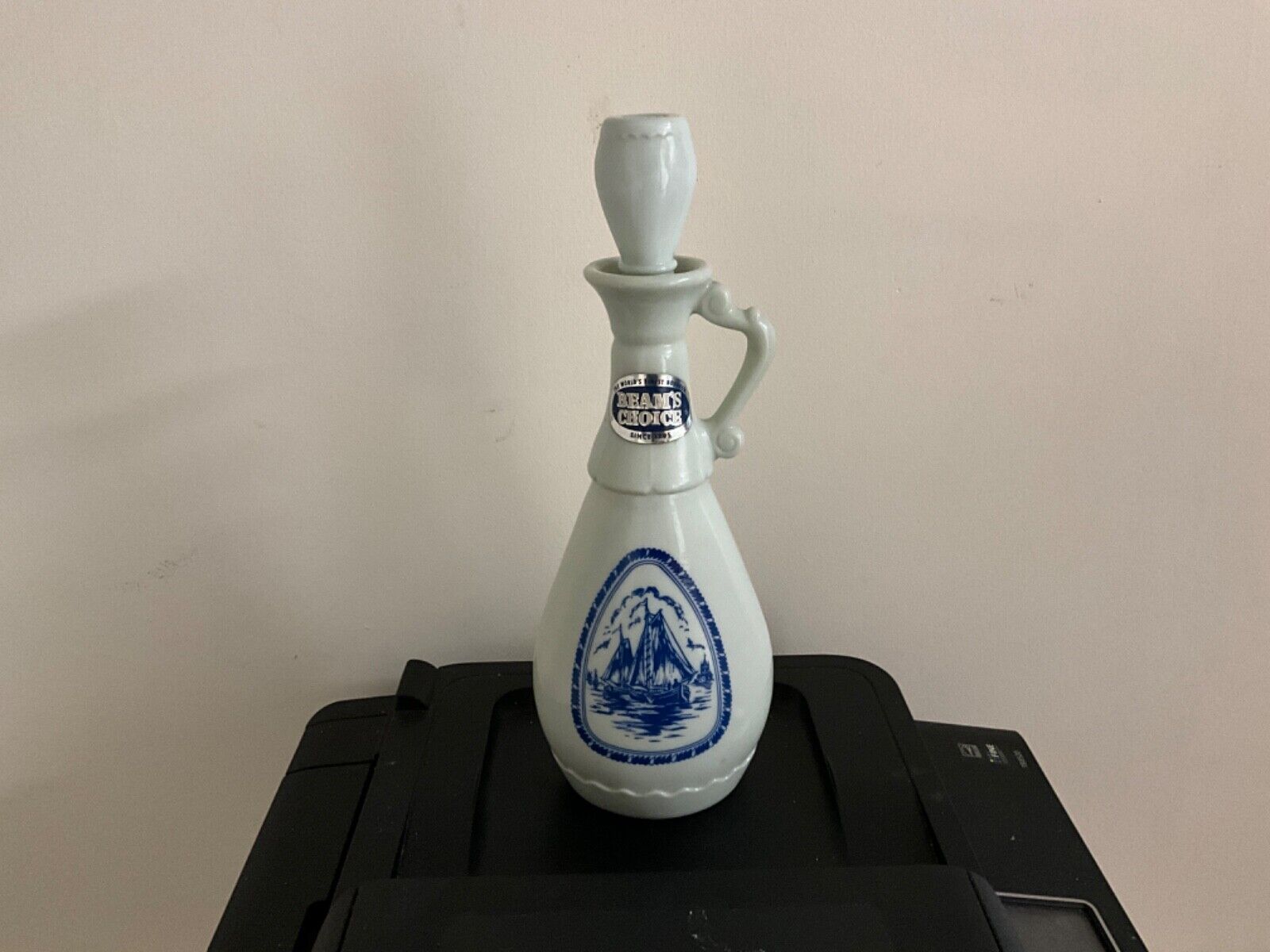 Vintage Jim Beam Whiskey Decanter Bottle 1963 Delft Blue Sailboat Windmill