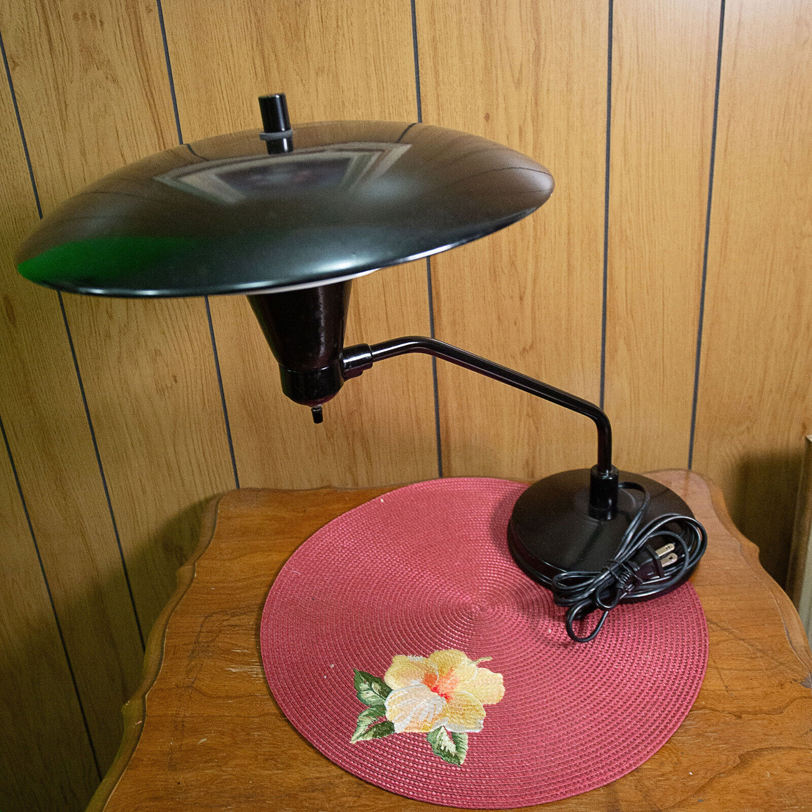 Vtg Art Specialty Company Desk Lamp Black Flying Saucer UFO MCM Rewired