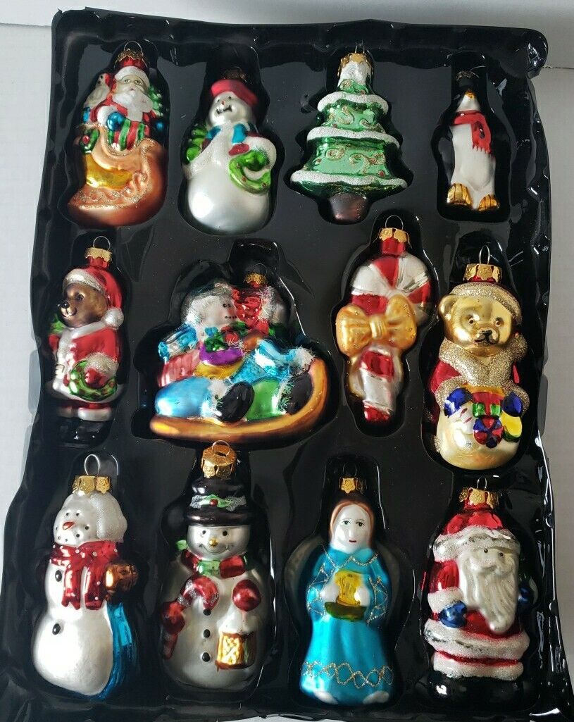 Merry Brite 12 Count Glass Figurine Christmas Tree Ornaments Pre-owned In Box 