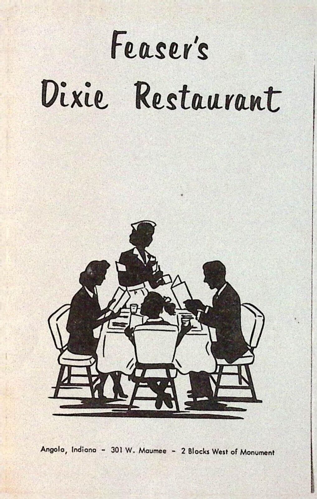 1940s Feaser\'s Dixie Restaurant ANGOLA IN Luncheon Dinner Menu