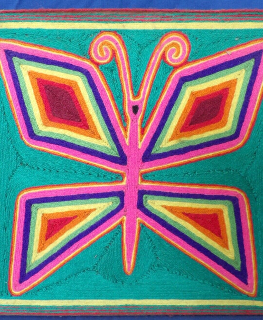 Folk Art Huichol Indian Peyote Yarn Painting - Butterfly  #10