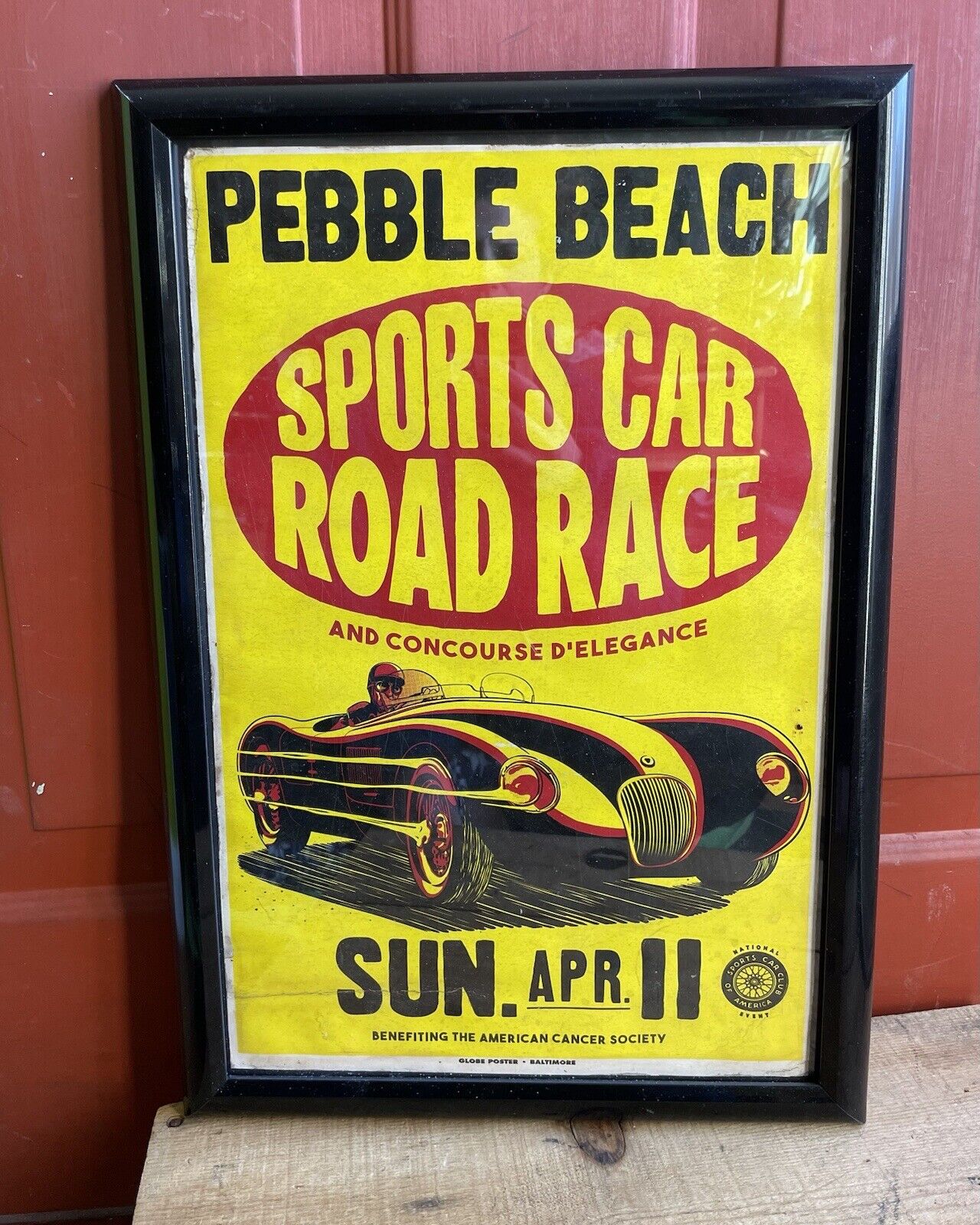 Framed 50s/60s Pebble Beach Road Races Cali Poster Sign MG MGA Sports Car