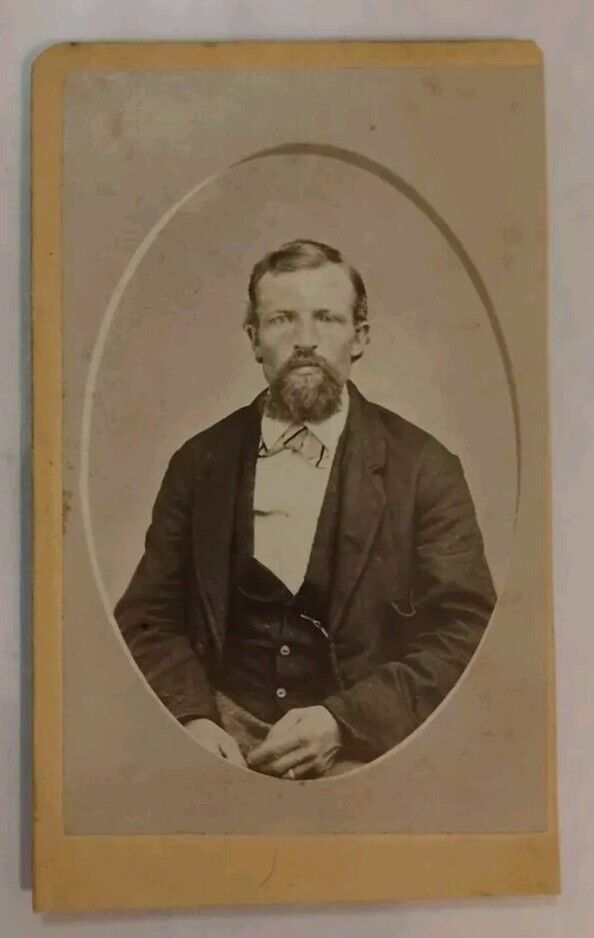 Antique Vintage CDV Photo Victorian Man w/ Beard  Photograph c1860s McGugor Iowa