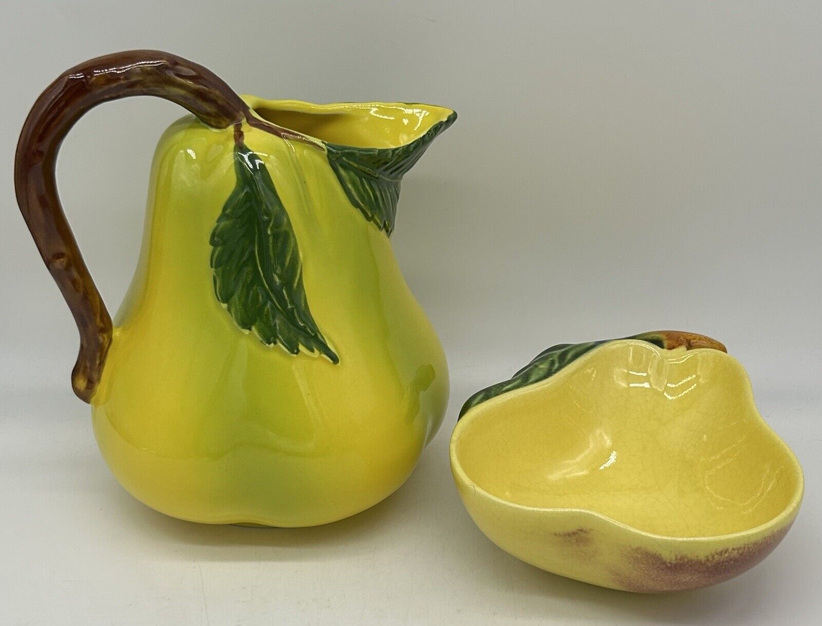 Vintage Pear Shaped Pitcher & Bowl, Yellow, Made in Portugal