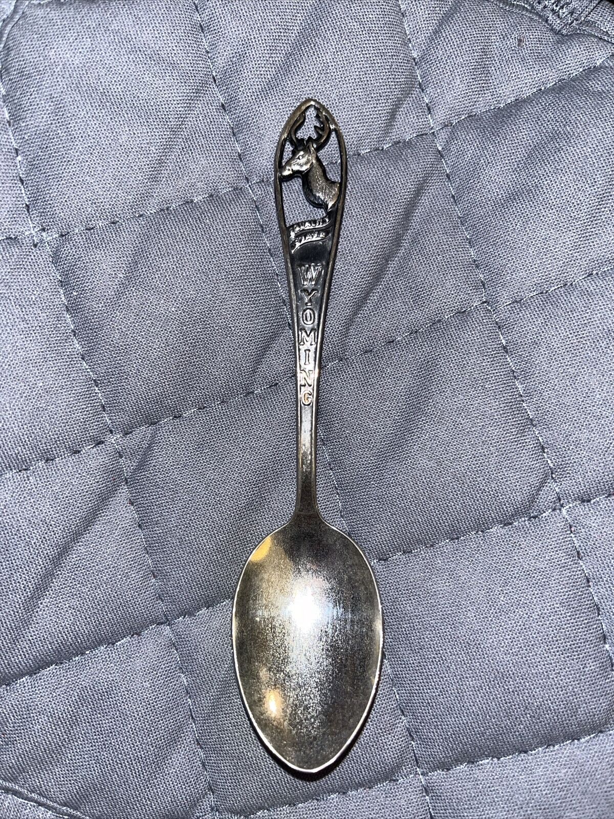 Wyoming The Equality State Collectible Silverplate Spoon With Elk Head