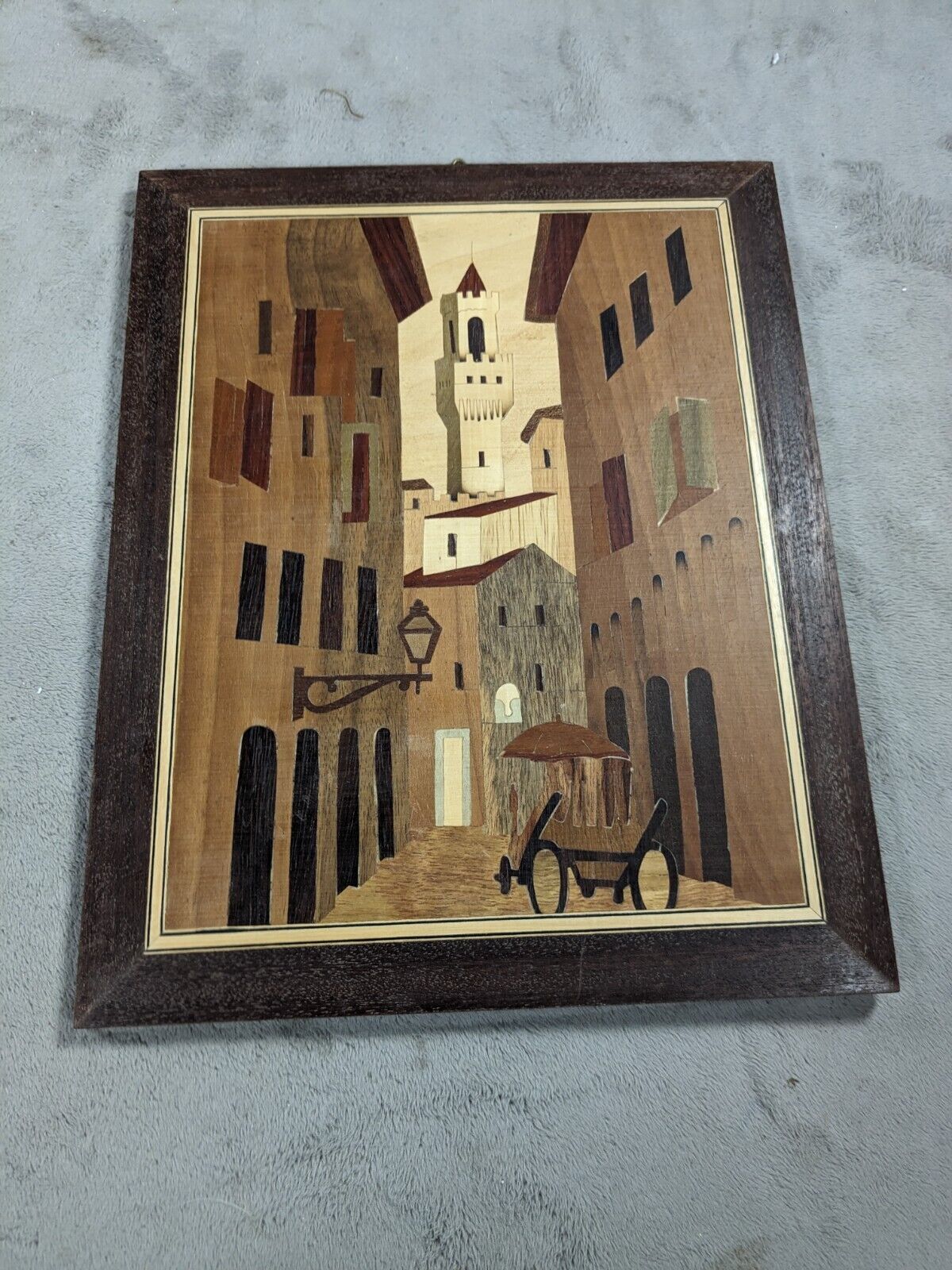 Vintage Wood Inlaid Wall Art Picture Of Buildings 8.5\