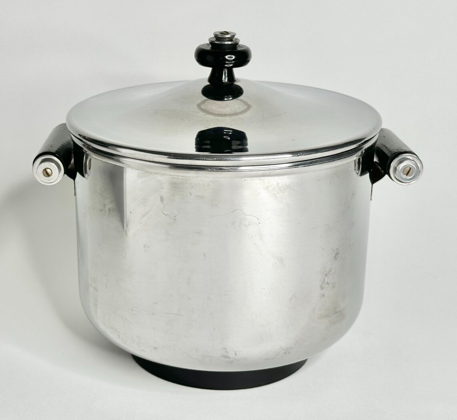 Vintage Antique Art Deco Stainless Steel Ice Bucket with Wood Handles