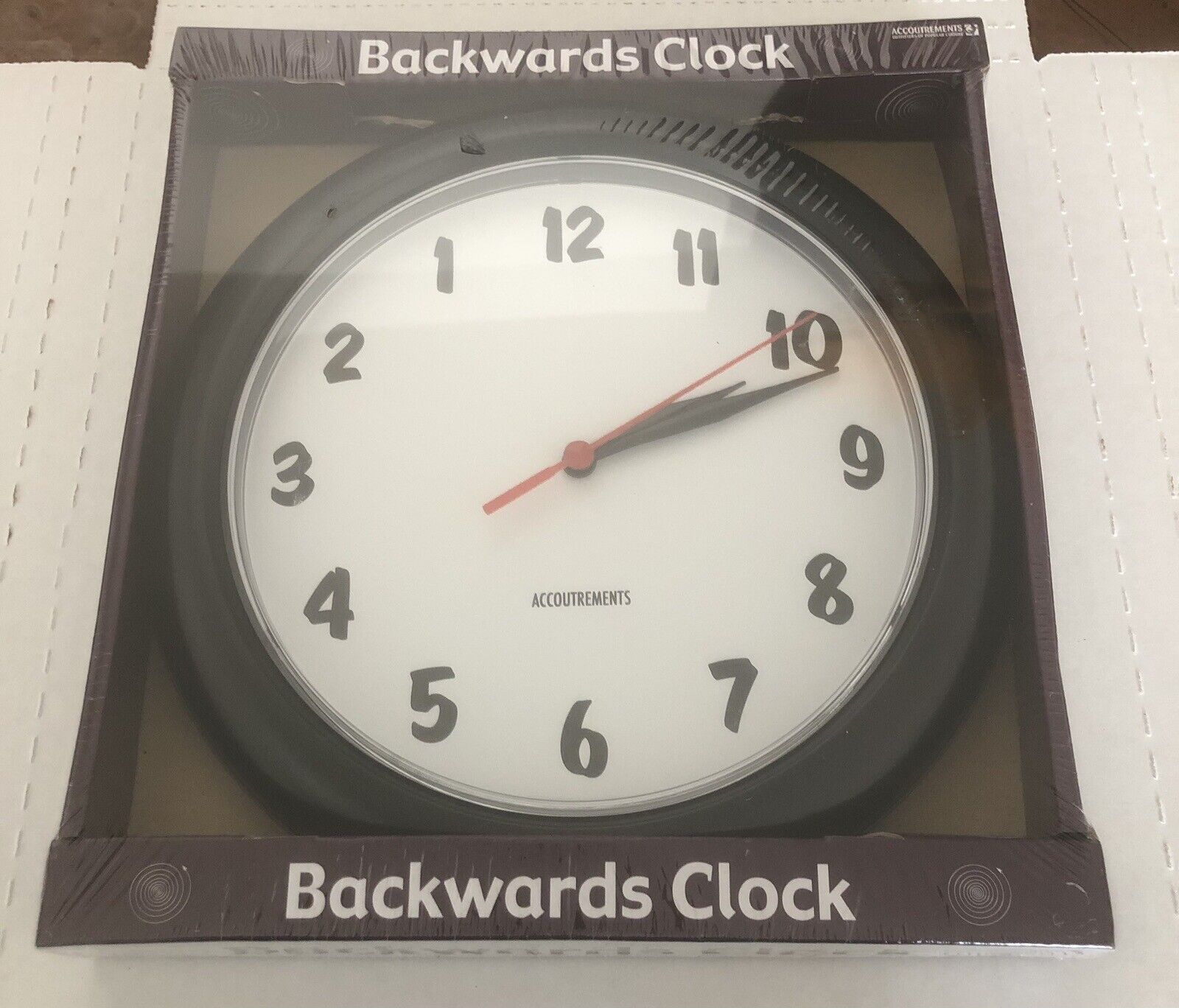 Archie McPhee Accoutrements Backwards Clock New in Package Sealed Novelty OOS