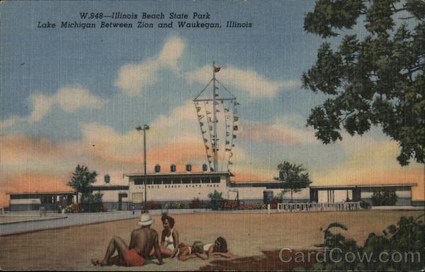 Zion,IL Illinois Beach State Park on Lake Michigan Teich Linen Postcard Vintage