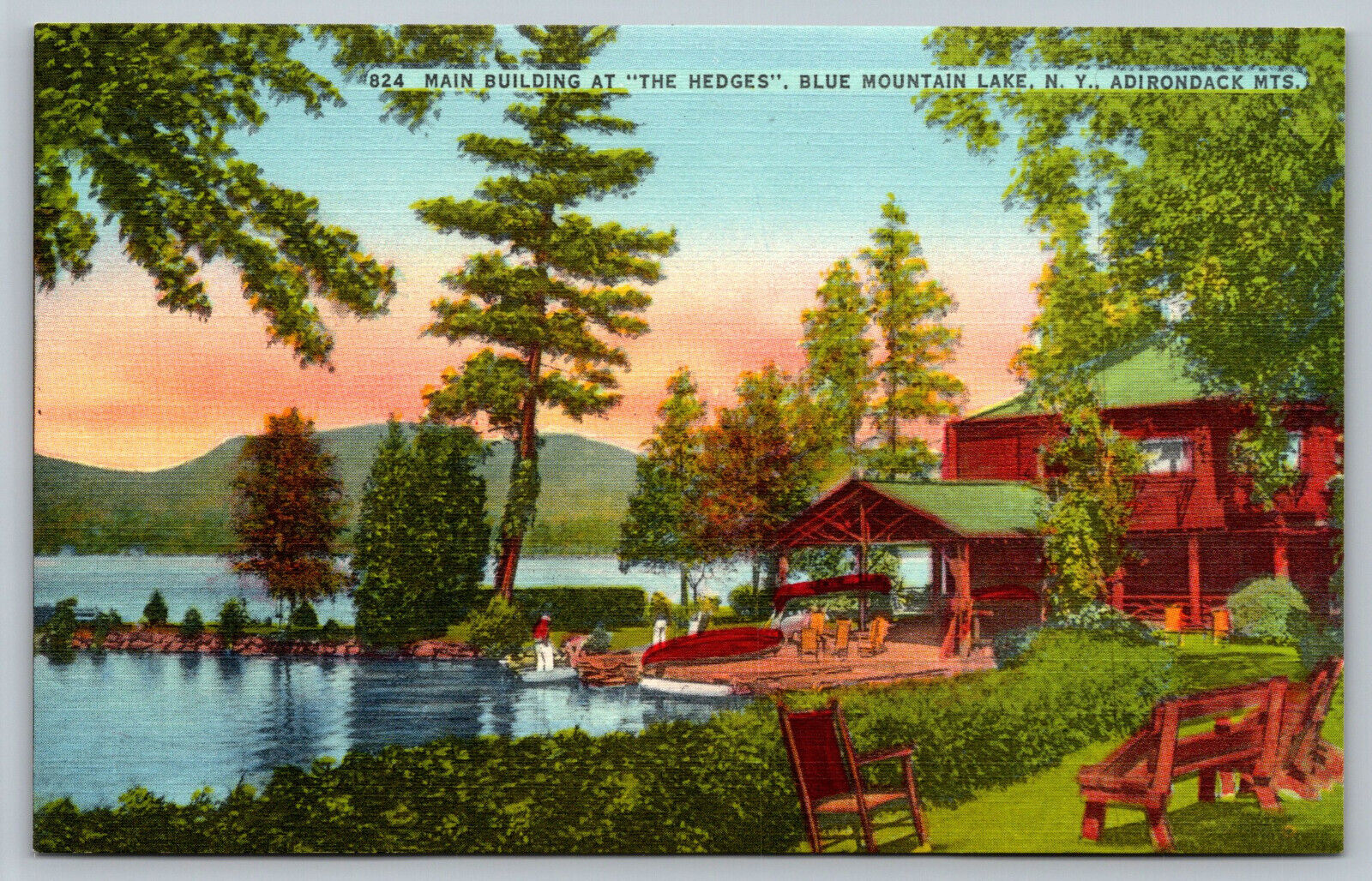 Postcard Adirondacks Main Building The Hedges Blue Mountain Lake, New York F9