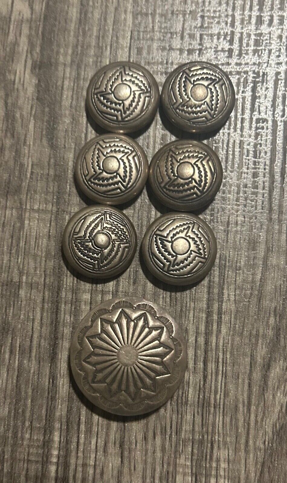 1large, 6 small silver tone vintage southwest button covers