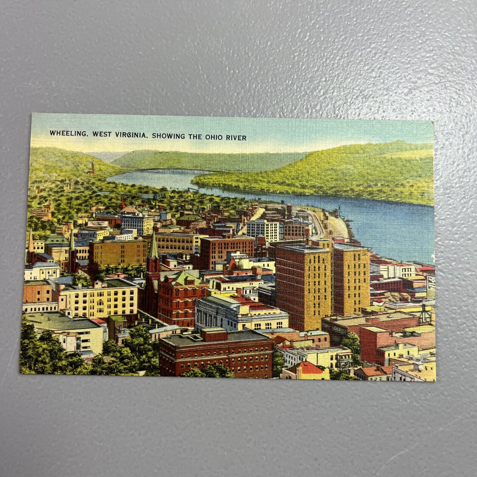 Wheeling West Virgina Showing the Ohio RIver Postcard Aerial View