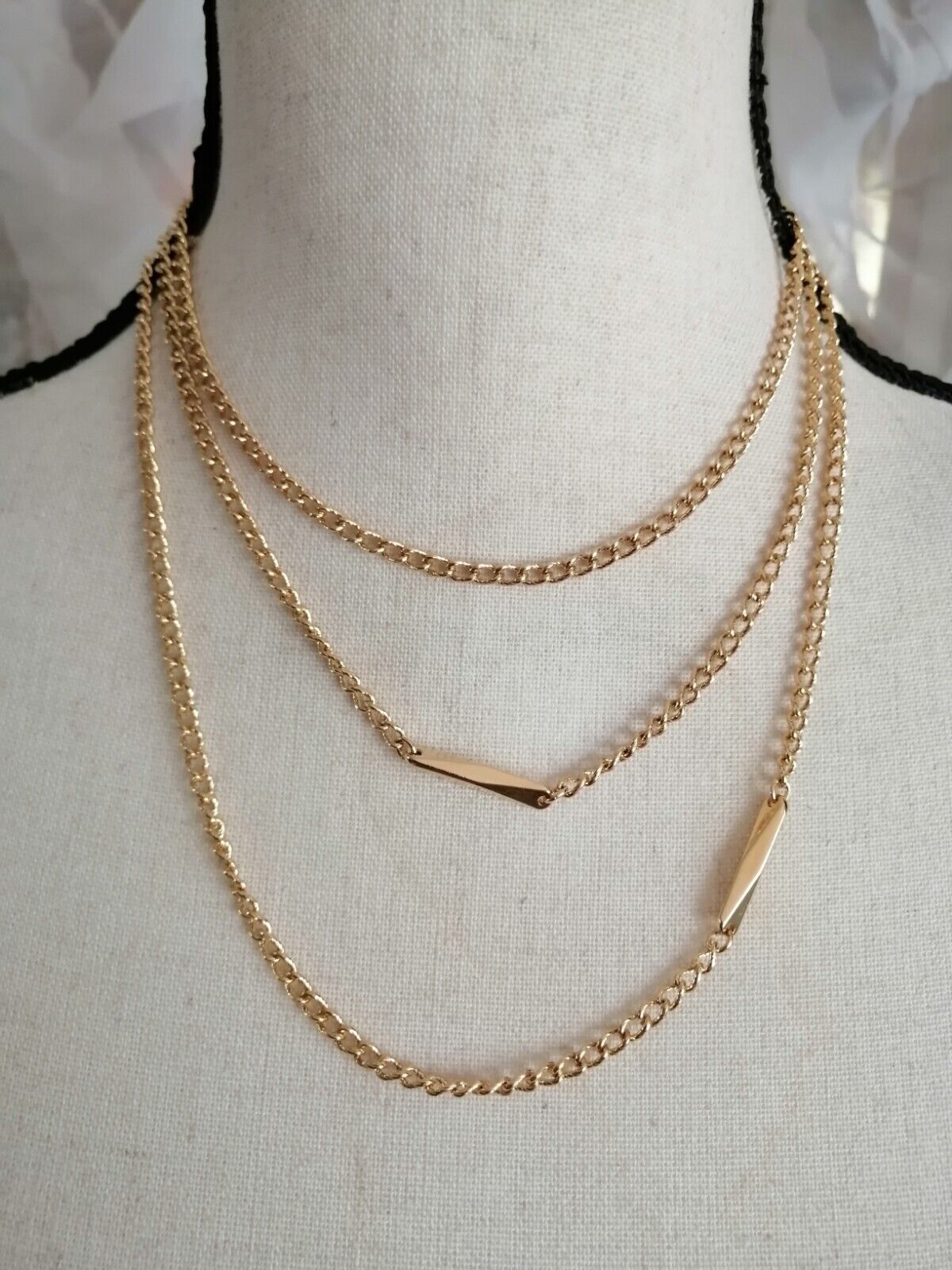 VTG Monet Gold Tone Chain Necklace Bar Stattion Extra Long Signed 90s  NWT