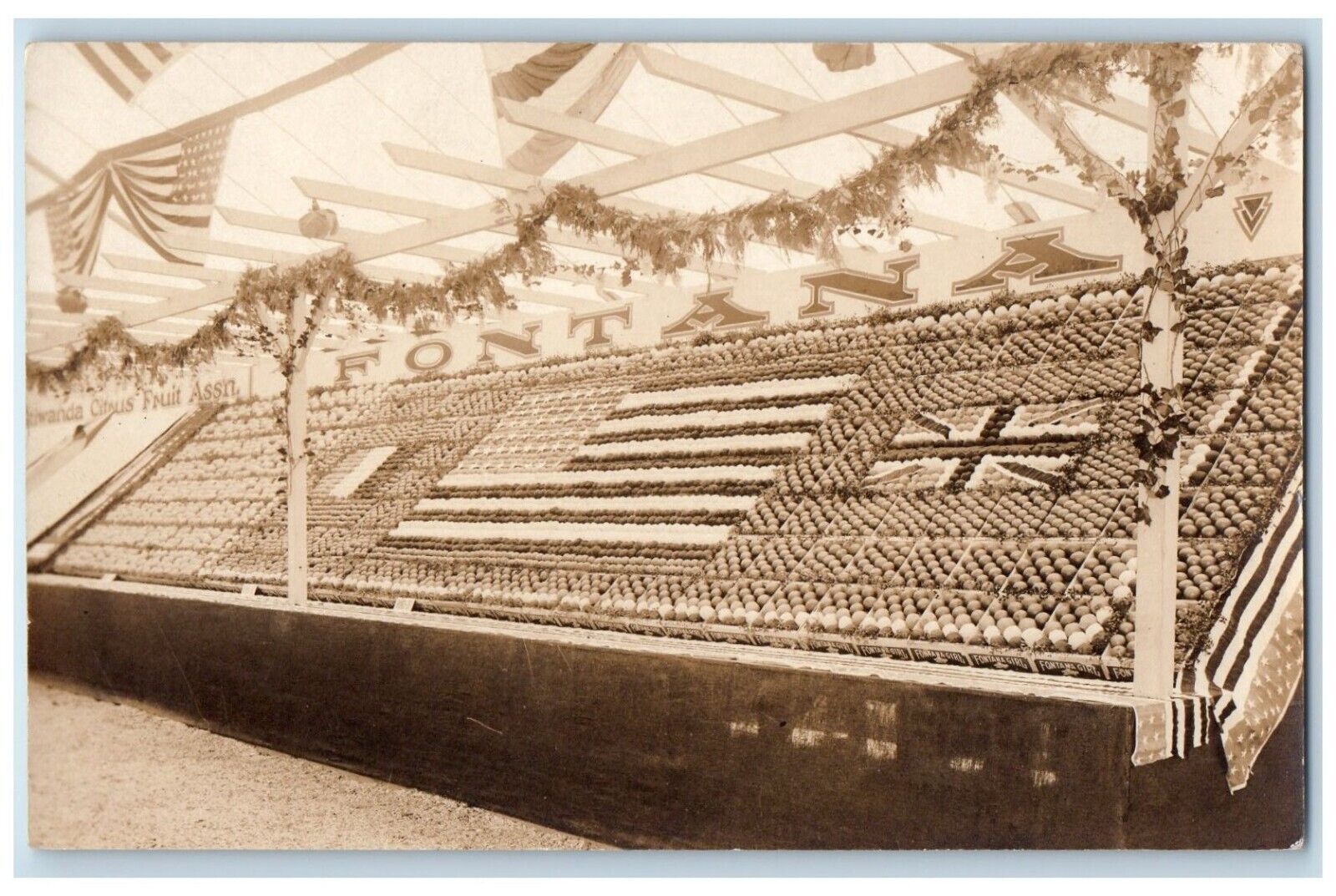 c1918 Fontana Girl Fruit Co. US Flag Union Kiwanda RPPC Photo Postcard