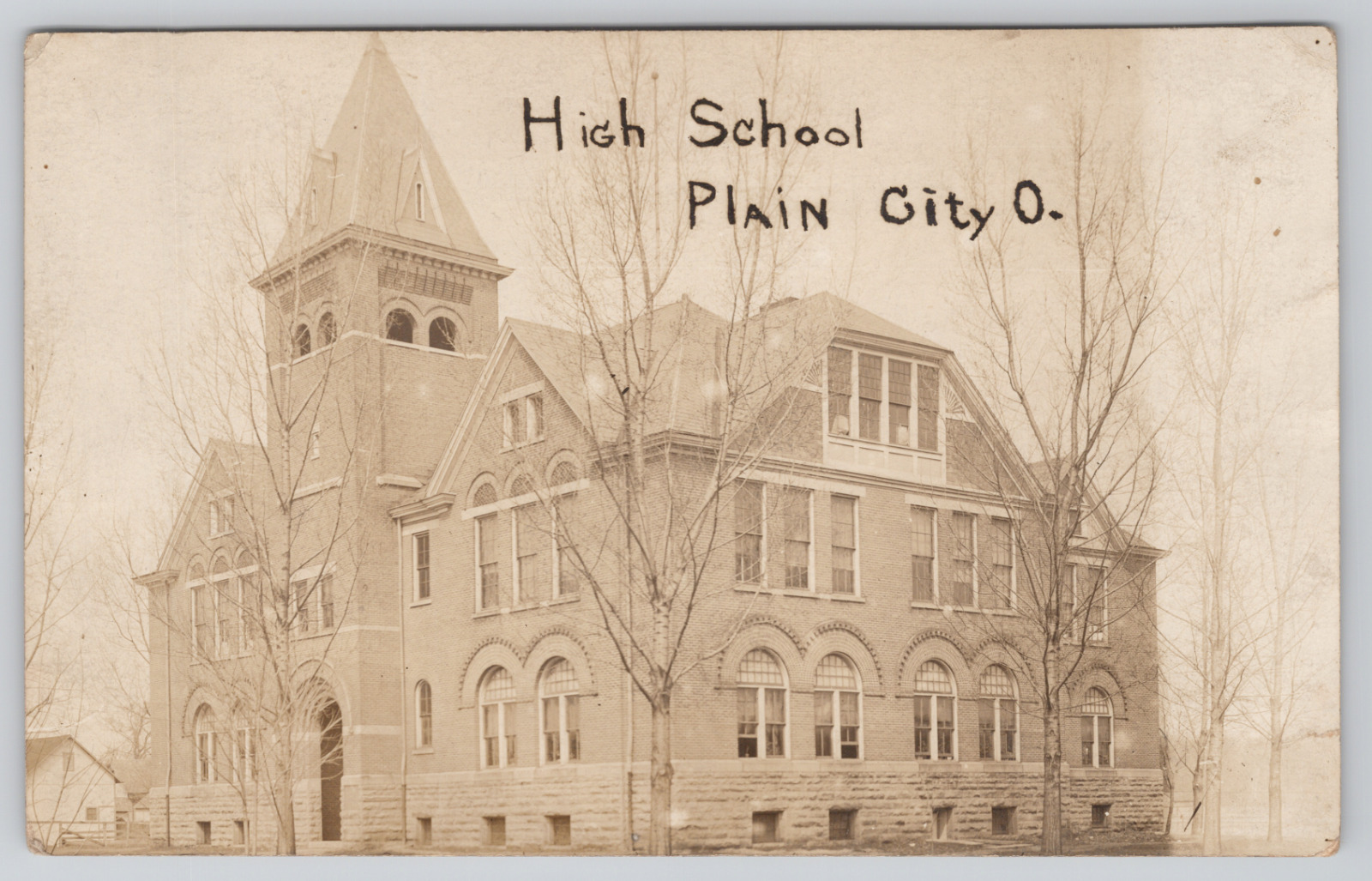 RPPC Plain City Ohio High School Posted 1911 Real Photo Postcard