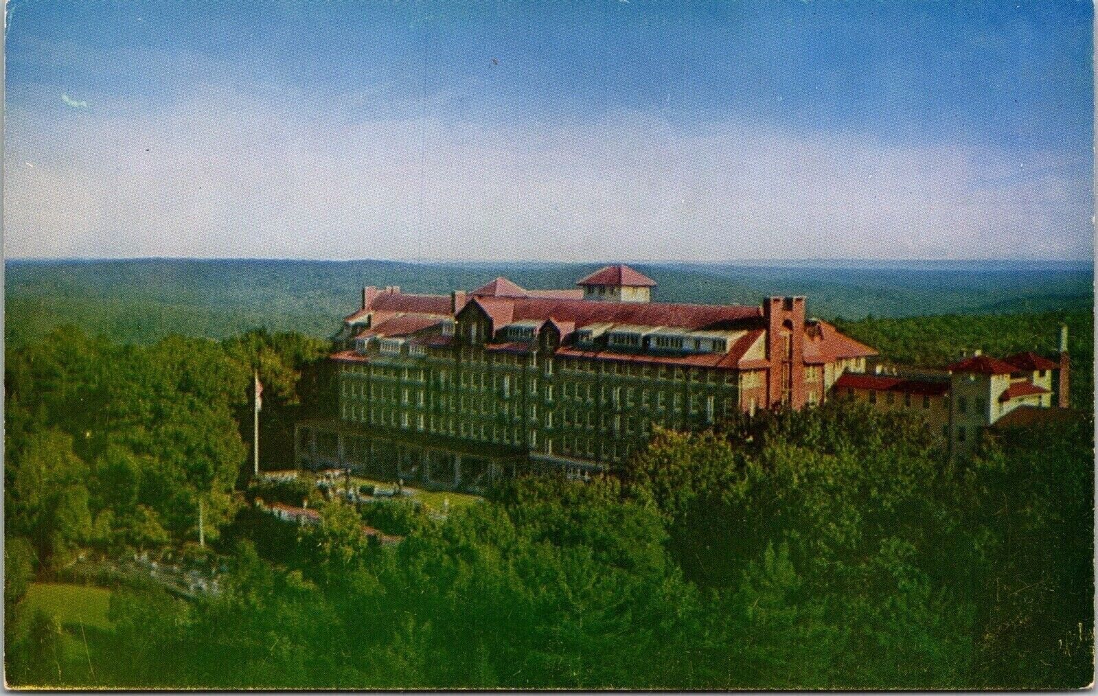 Aerial View North Side Inn Buck Hill Halls Poconos Pennsylvania Forest Postcard