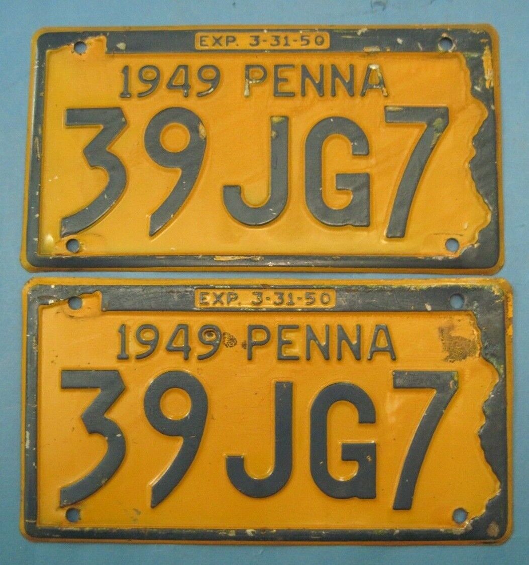 1949 Pennsylvania license Plates matched pair 