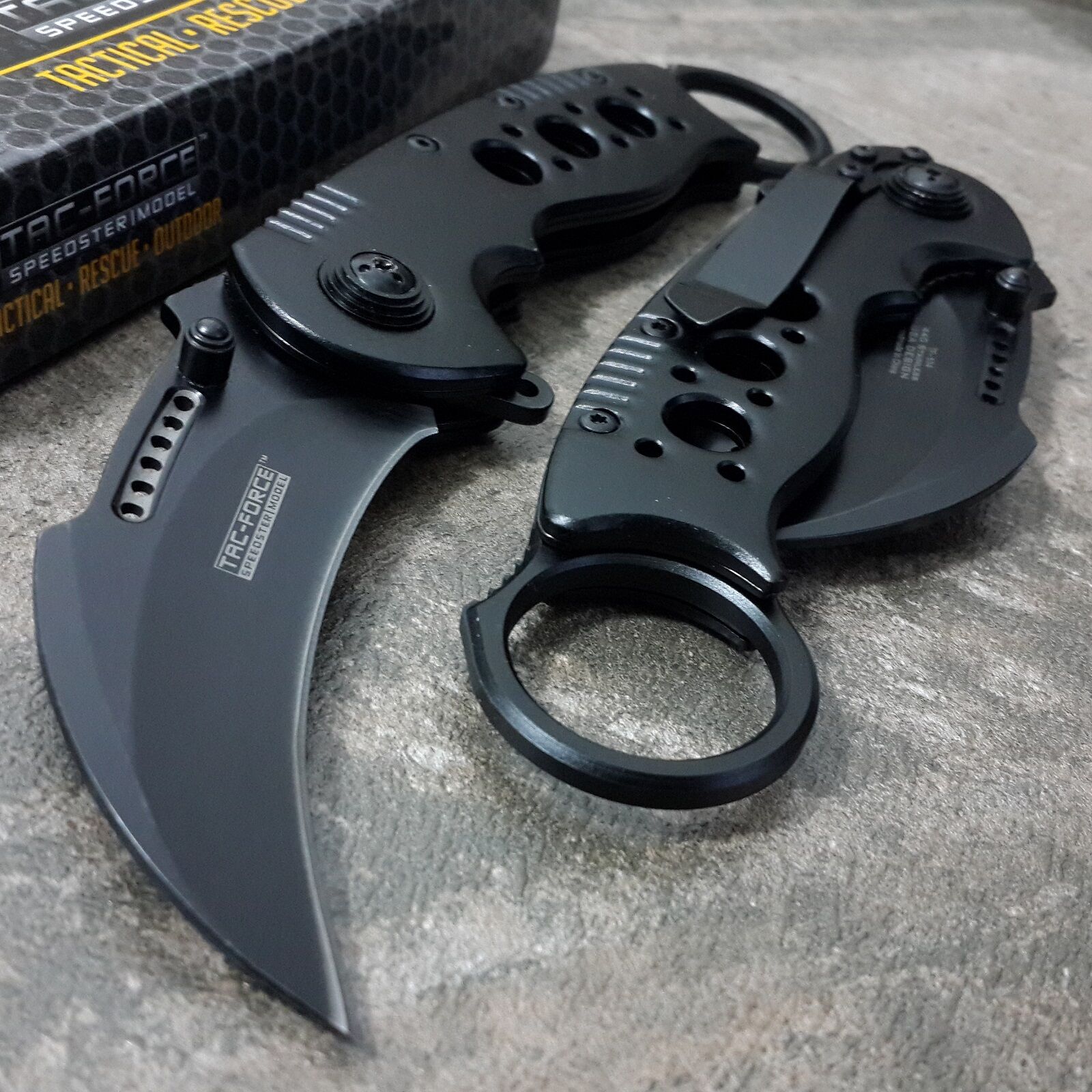 BLACK KARAMBIT SPRING POCKET KNIFE Tactical Open Folding Claw Assisted Blade EDC