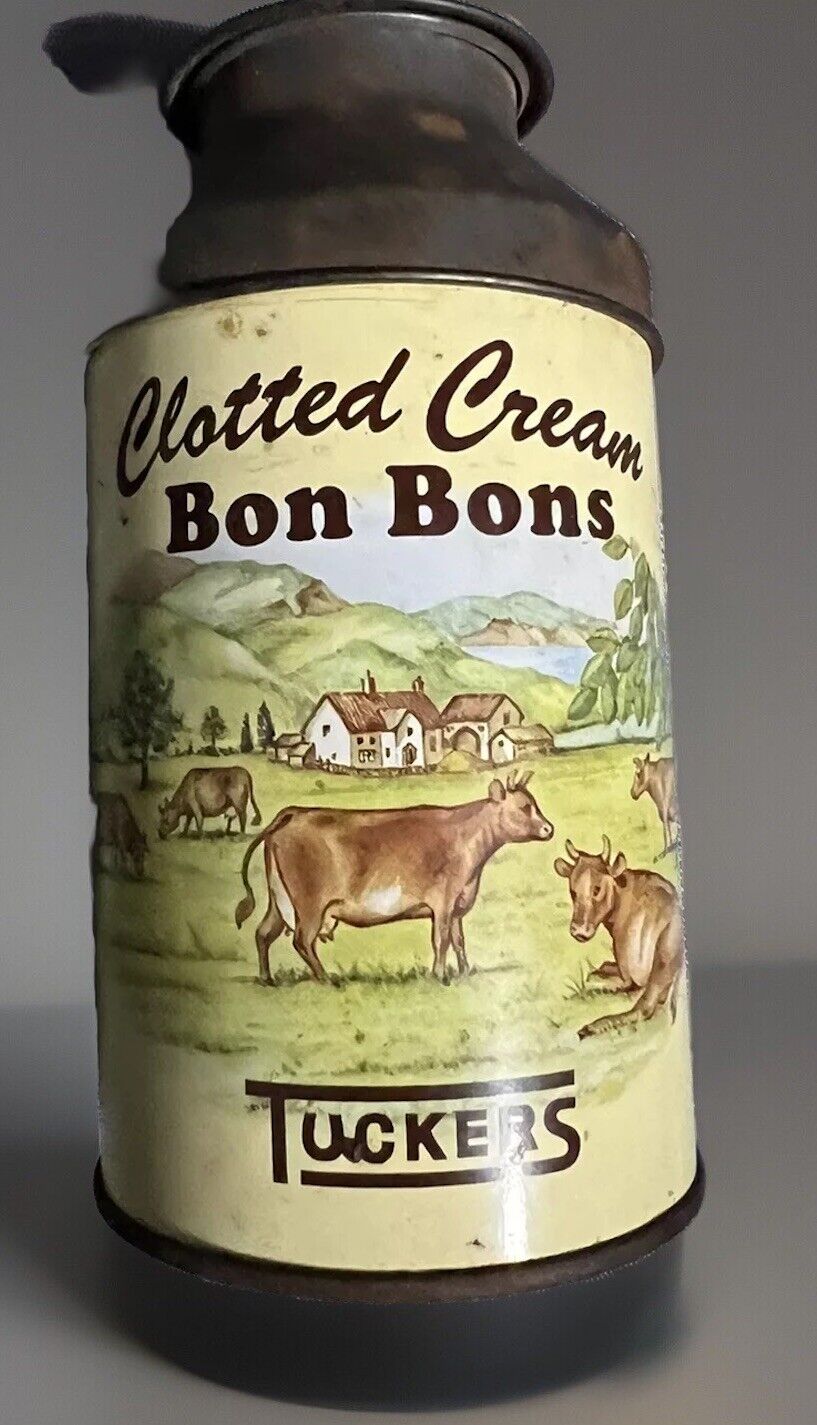 Vintage Tin Advertising Tuckers Clotted Cream Bon Bons Milk Churn Very Rare