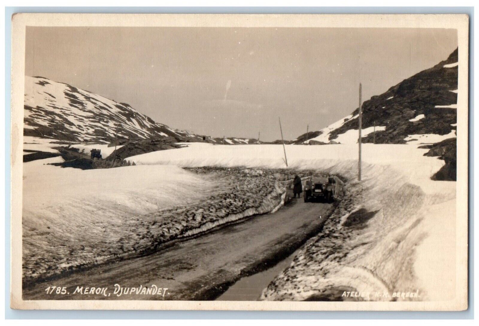c1920\'s Atelier K. K. Bergen Deep Snow Car Merok Norway RPPC Photo Postcard