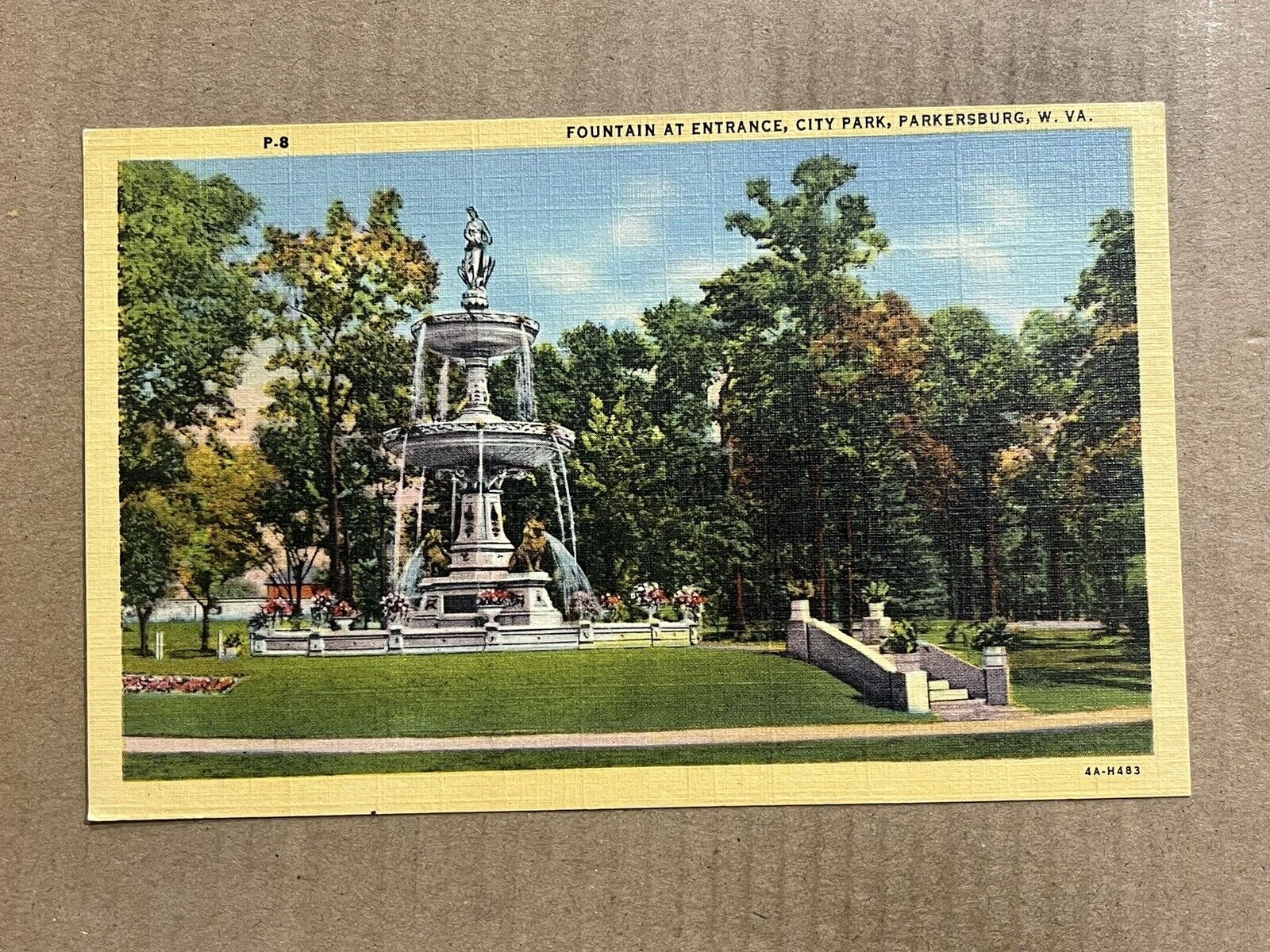 Postcard Parkersburg WV West Virginia City Park Water Fountain Vintage PC