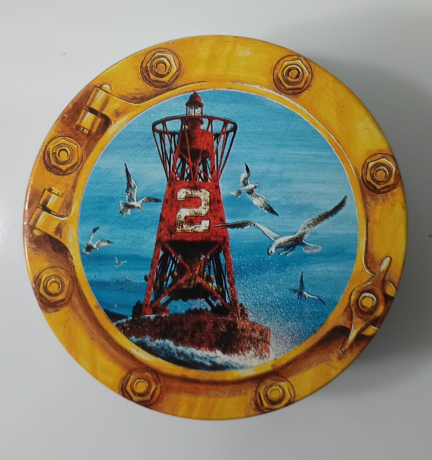 Vintage Buoy Coasters 6 Tin Lid 3 3/8\