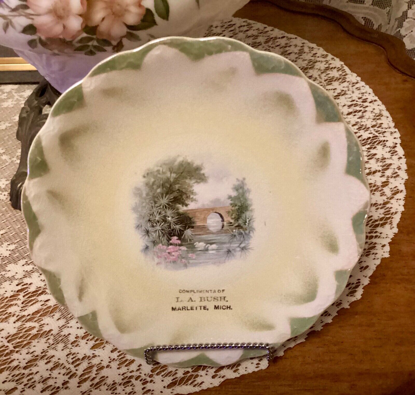Antique Plate Marlette, Michigan MI (Compliments of LA Bush) McNicol Pottery