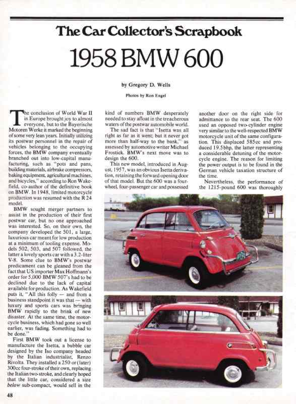 1958 BMW 600 ~ GREAT 2-PAGE ARTICLE / AD