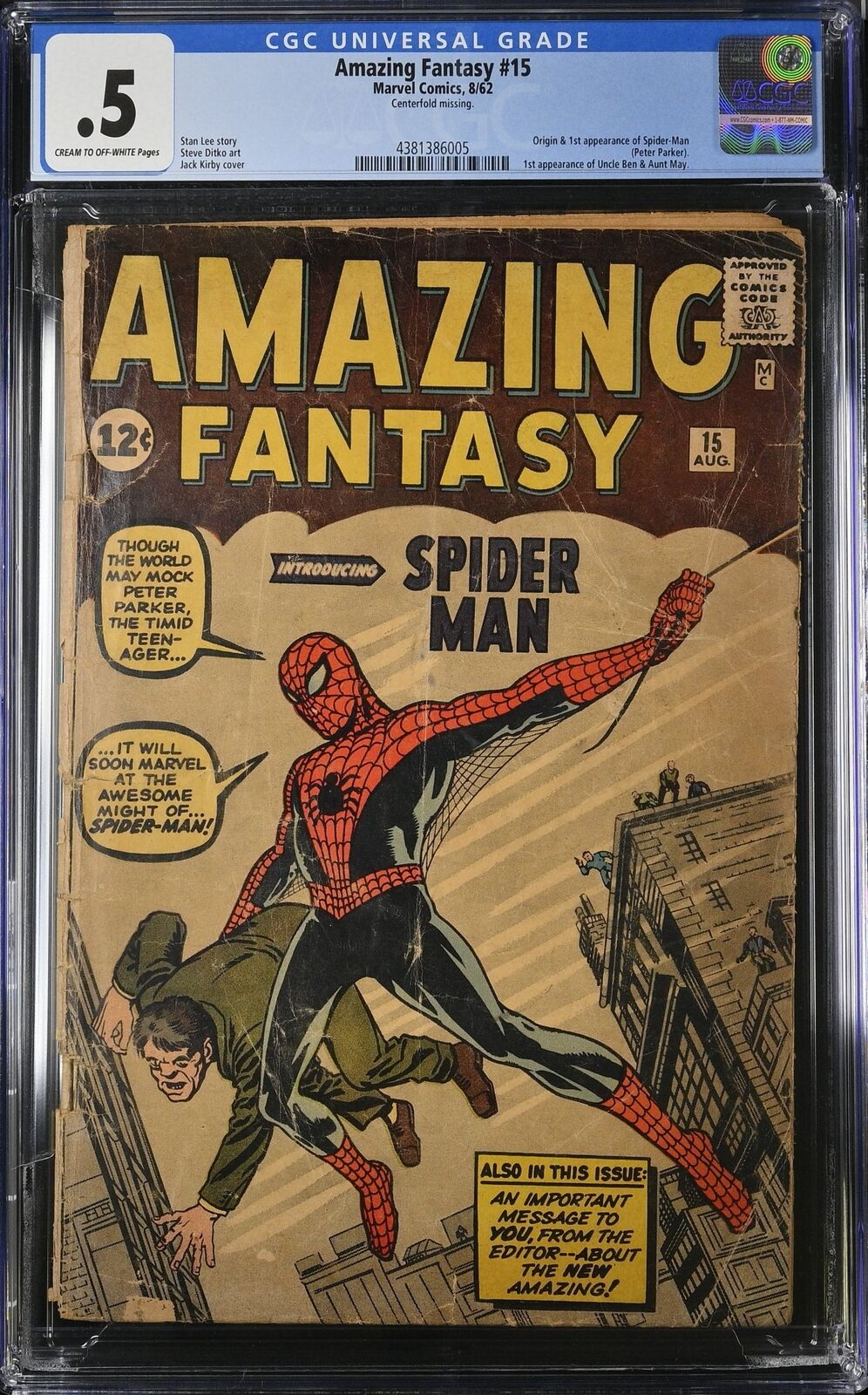 Amazing Fantasy #15 CGC P 0.5 1st Appearance Spider-Man Kirby Cover Marvel 1962