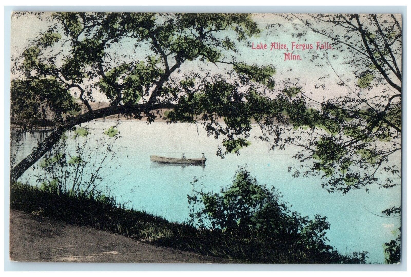 1912 Lake Alice Canoeing Trees Scene Fergus Falls Minnesota MN Posted Postcard