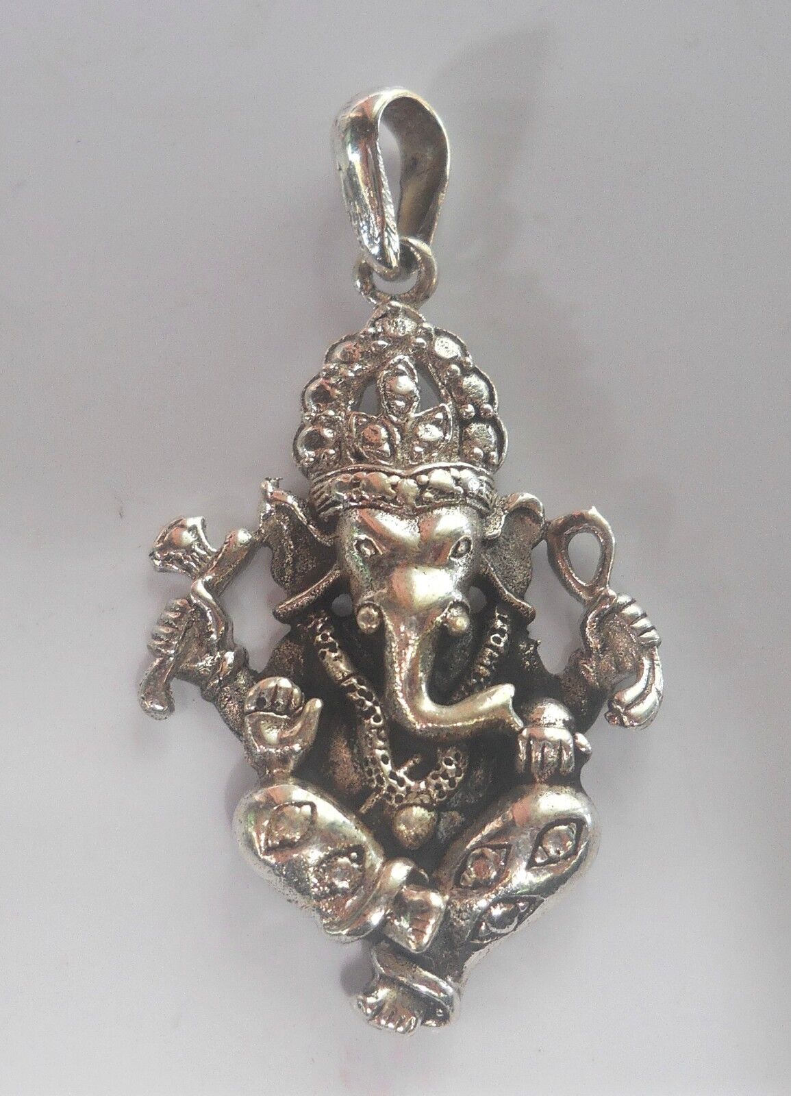 Stunningly Beautiful Detailed Sterling Silver Hindu Deity Ganesh Pendant