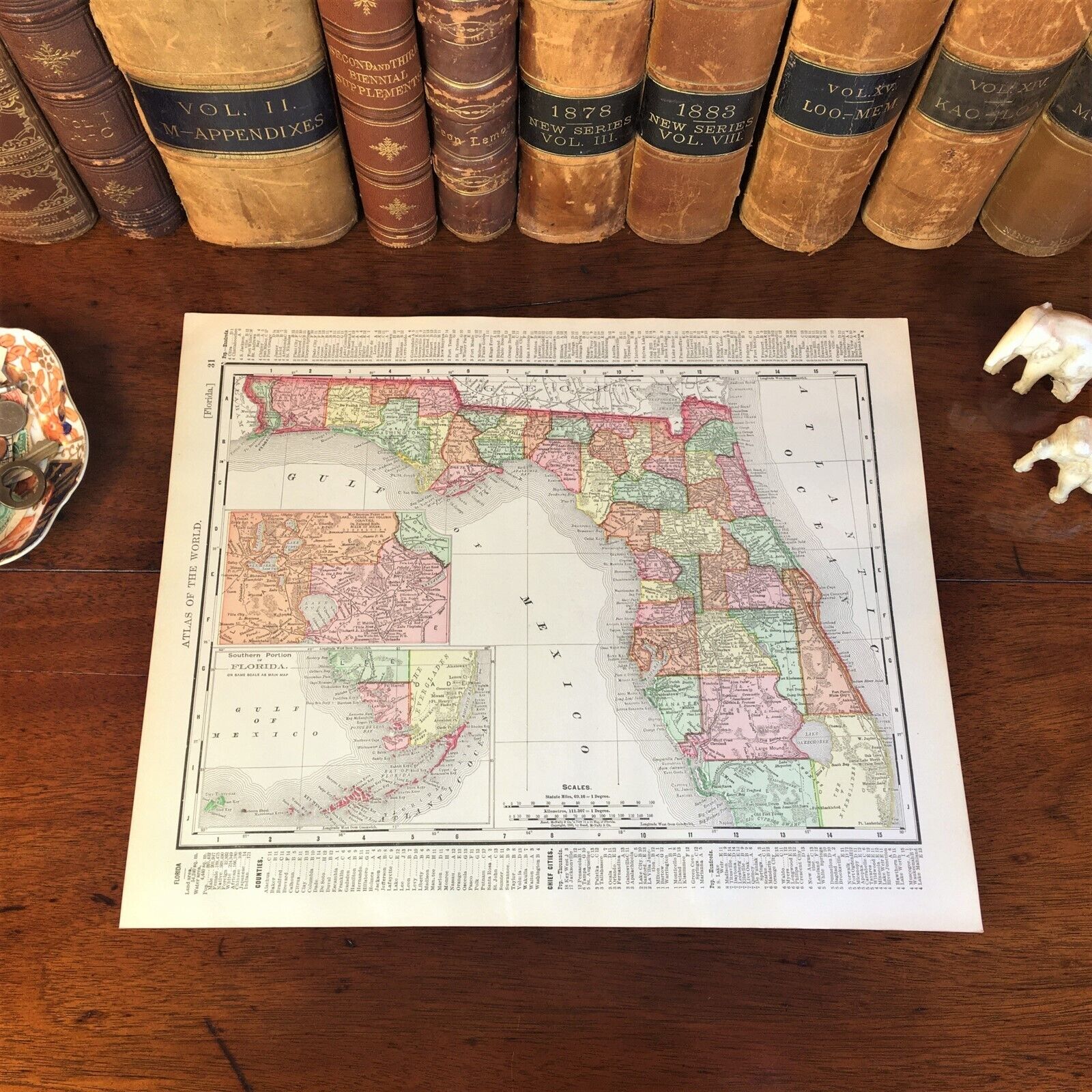 Large Original 1898 Antique Map FLORIDA Tamarac Deltona Ocala Lakeland Key West
