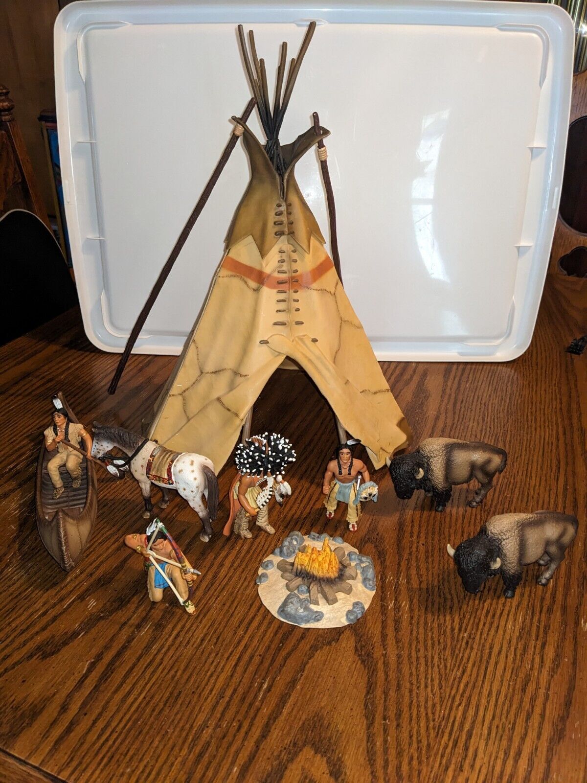 Schleich Native Wild West Teepee Indian Bundle W/ Canoe & Buffalo 