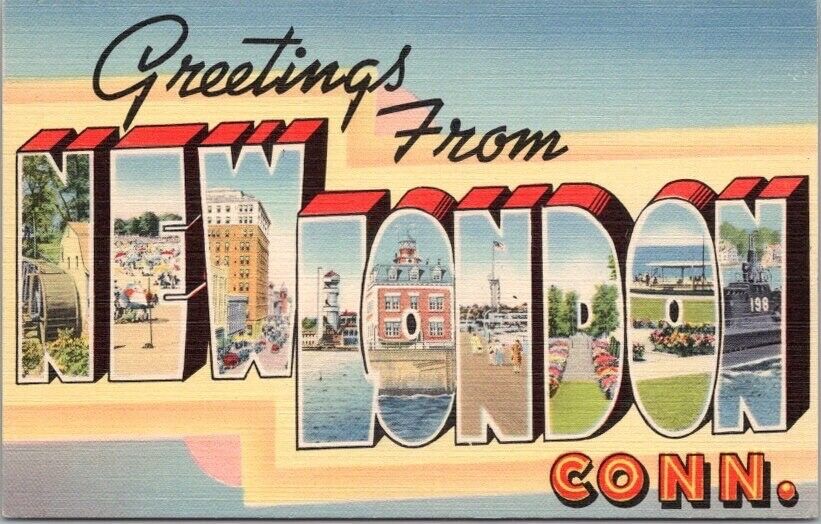 1940s NEW LONDON, Connecticut Large Letter Postcard / Colorful TICHNOR Linen