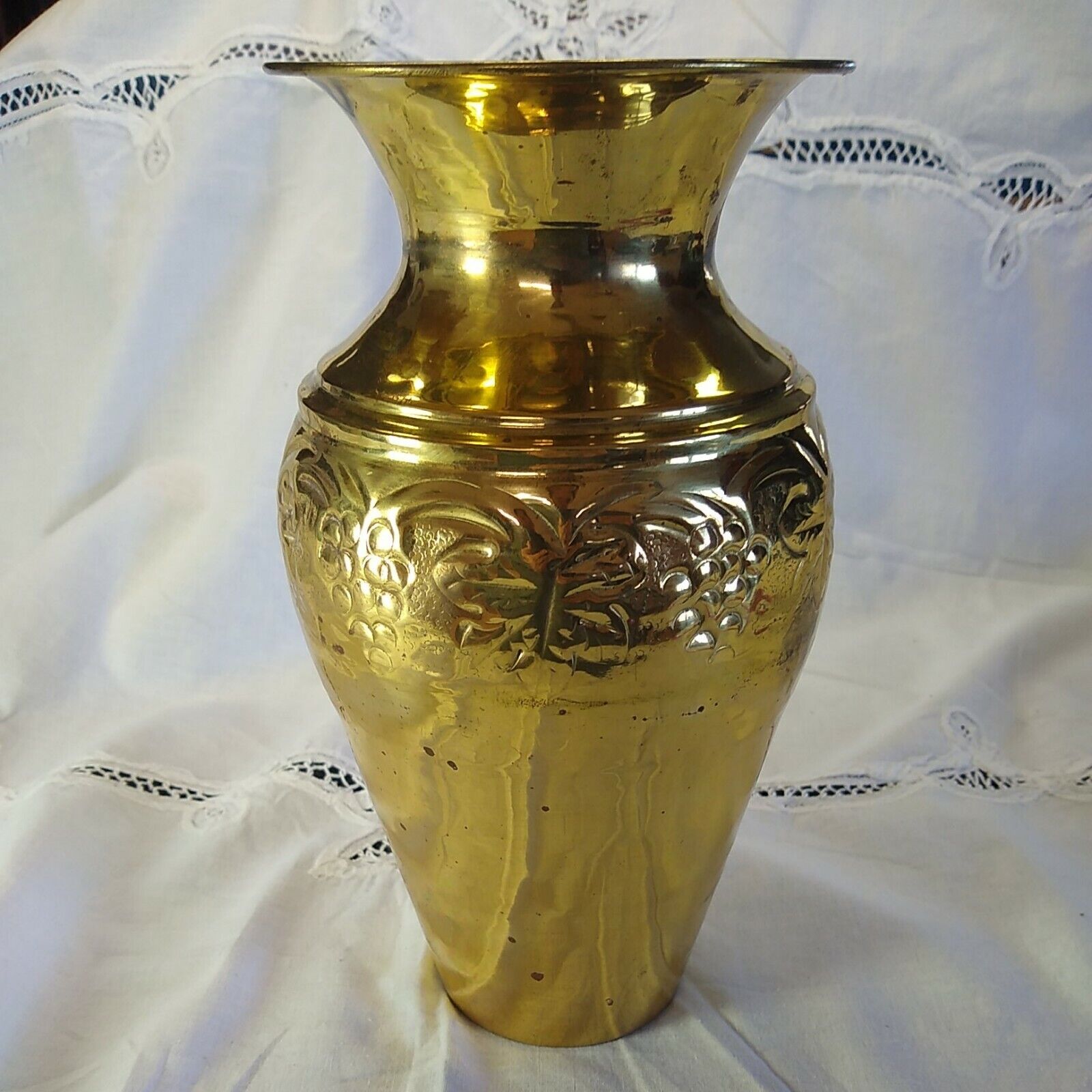 Vintage Lacquer Brass Vase Grape Leaf Design Made In India Elegant Expressions 