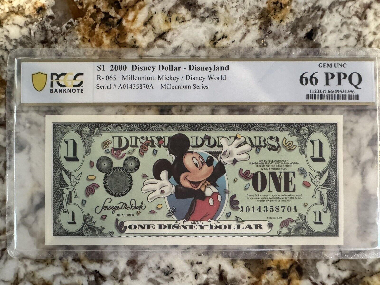 2000 $1 Disney Dollar Mickey Millennium Series PCGS 66 PPQ Mint Condition 