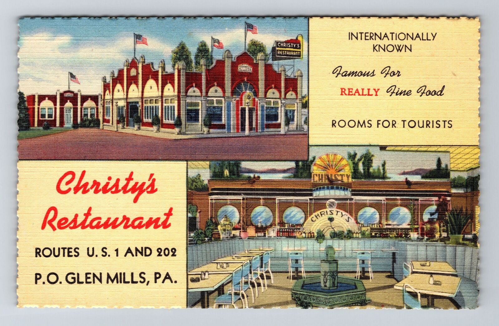Glen Mills PA-Pennsylvania Christys Hotel Restaurant Vintage Postcard
