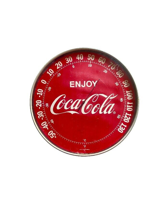 15” Vintage ENJOY Coca-Cola Thermometer Round - Works - Coke Advertisement